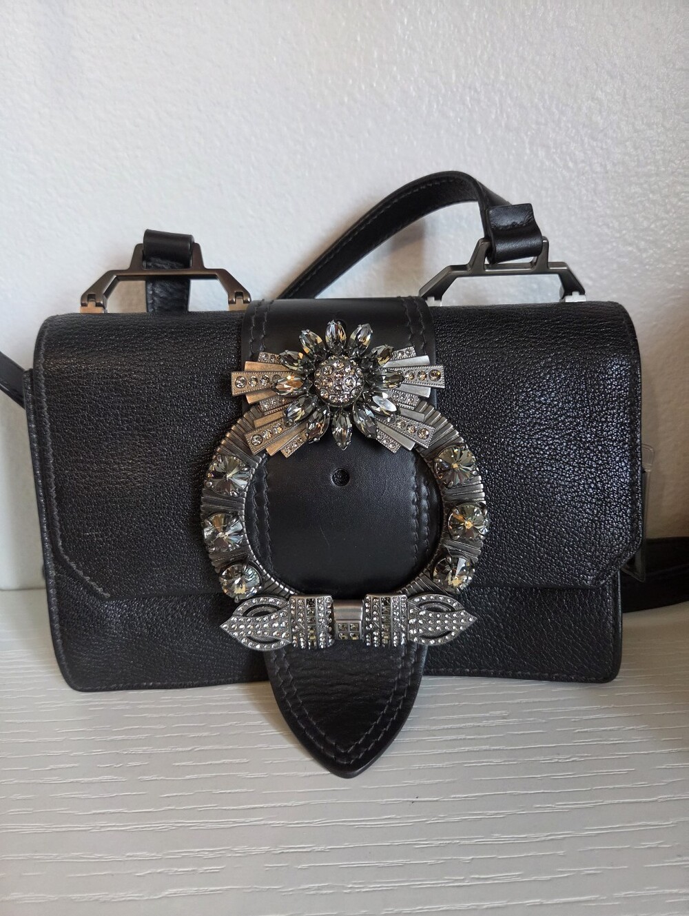 Miu Miu Lady Jeweled Madras Leather bag